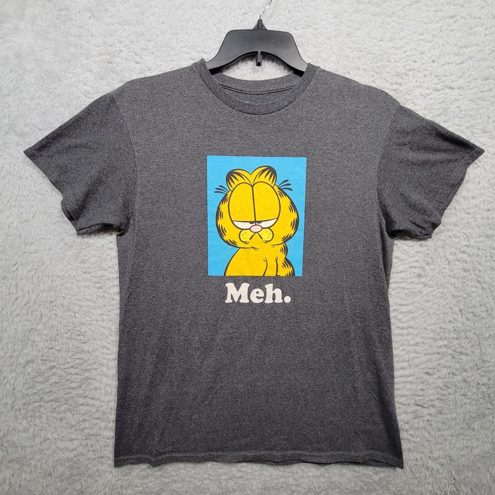 Garfield Meh Graphic T Shirt Gray Cartoon Character Tee Size Medium